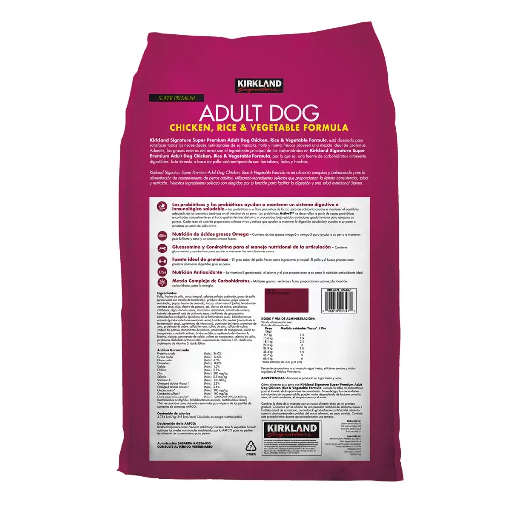 KIRKLAND SIGNATURE ALIMENTO PARA PERRO ADULTO CON POLLO Y ARROZ 18.1KG