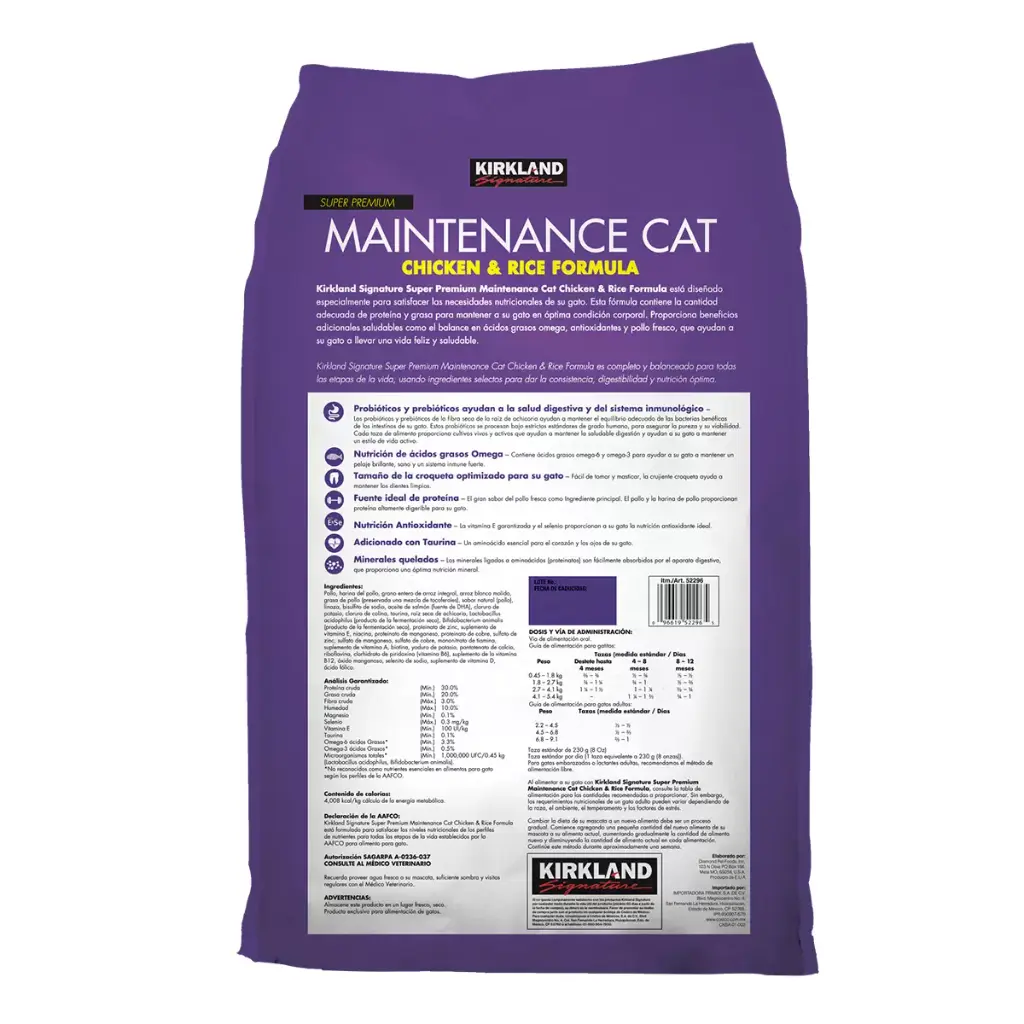 KIRKLAND SIGNATURE ALIMENTO PARA GATO CON POLLO Y ARROZ 11.3KG