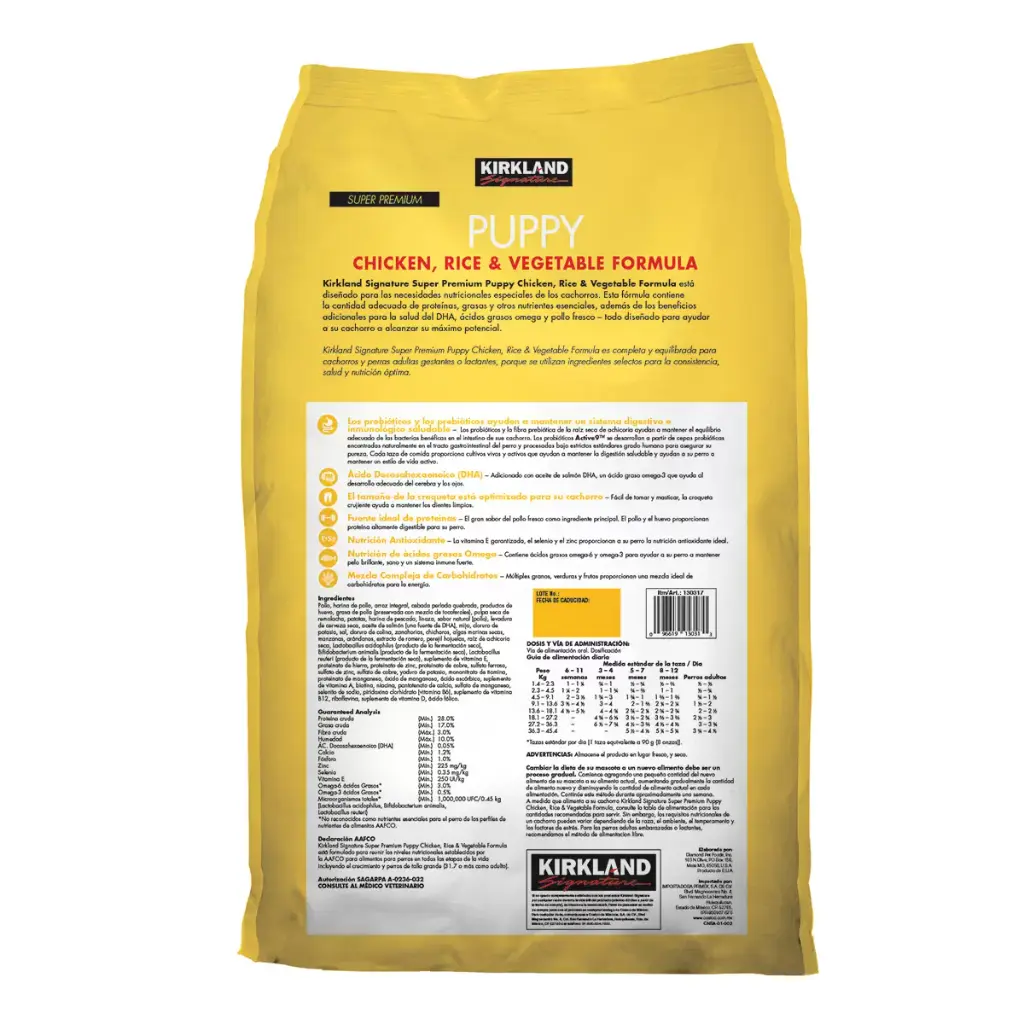 KIRKLAND SIGNATURE ALIMENTO PARA CACHORRO CON POLLO Y ARROZ 9.07KG