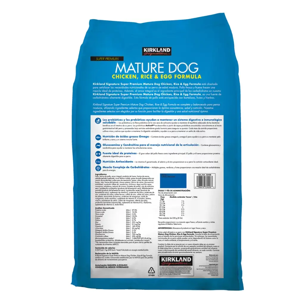 KIRKLAND SIGNATURE ALIMENTO PARA PERRO ADULTO CON POLLO, ARROZ Y HUEVO 18.1 K