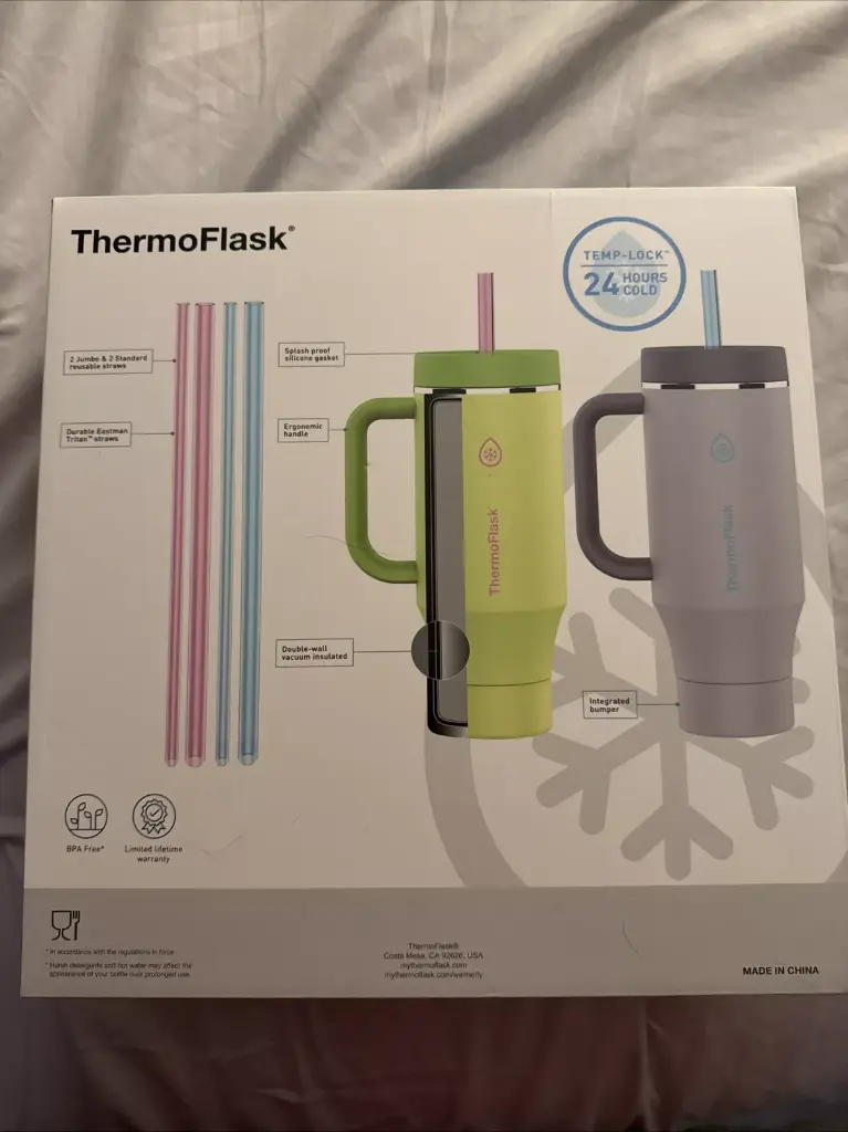 BOTELLAS DE AGUA AISLADAS DE ACERO INOXIDABLE THERMOFLASK 40 OZ GRIS Y BLANCO