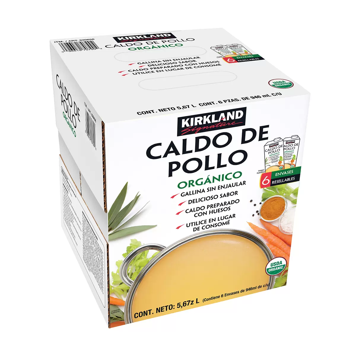 KIRKLAND SIGNATURE CALDO DE POLLO ORGÁNICO 6 PZAS DE 946 ML