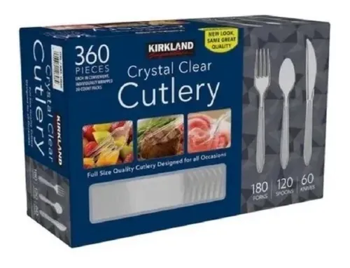 KIRKLAND SIGNATURE CUBIERTOS DE PLASTICO TRANSPARENTE TIPO CRISTAL 360 pz