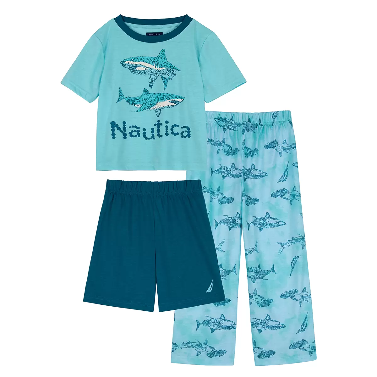 NAUTICA PIJAMA 3 PIEZAS PARA NIÑAS Y NIÑOS (VERDE, M 10/12, NIÑO)