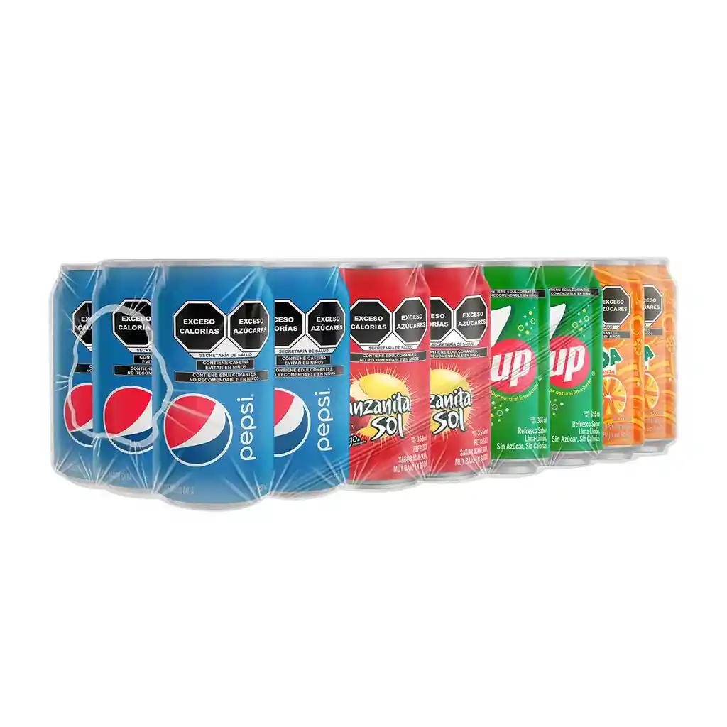 PAQUETE DE 24 LATAS DE 237ml - PEPSI, MIRINDA, MANZANITA SOL Y 7 UP