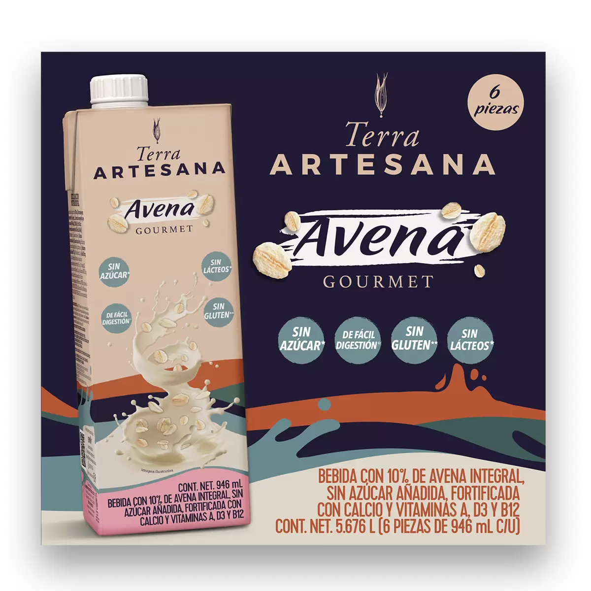 TERRA ARTESANA BEBIDA DE AVENA 6 PZAS DE 946 ML