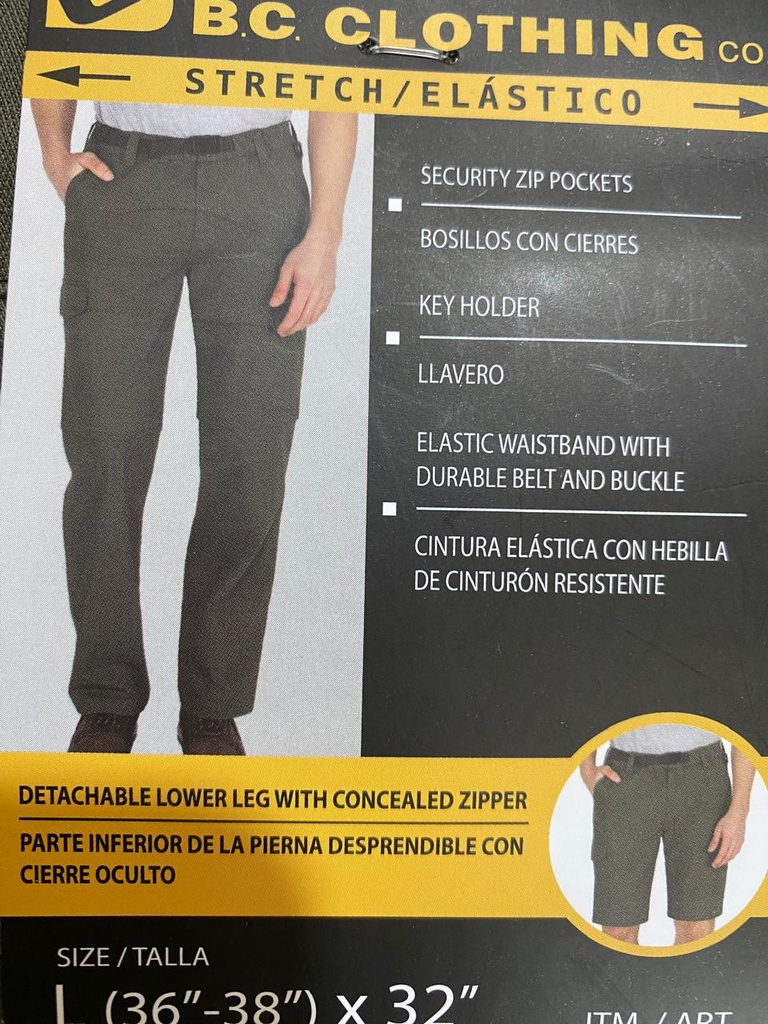 PANTALON DESMONTABLE PARA CABALLERO B.C. CLOTHING