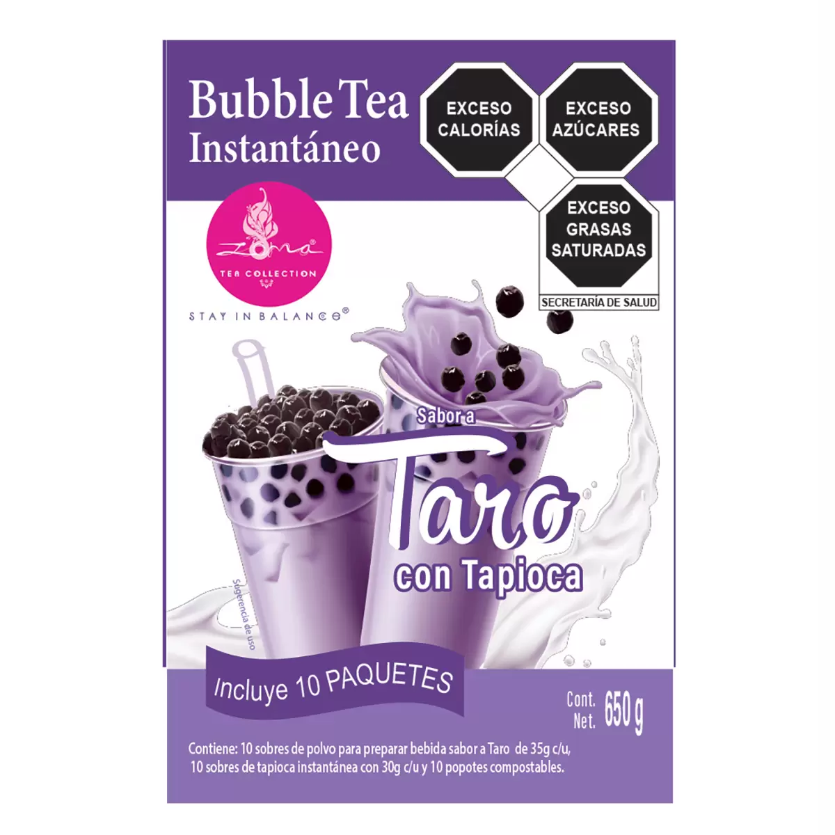 ZOMA TEA COLLECTION BUBBLE TEA INSTANTÁNEO SABOR TARO 650 G