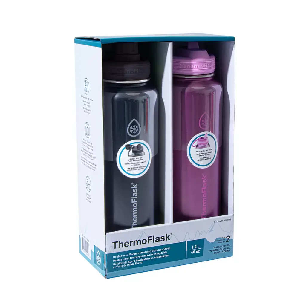 THERMOFLASK BOTELLAS DE ACERO INOXIDABLE CON AISLAMIENTO AL VACIO DE DOBLE PARED 1.2L ROSA/VERDE