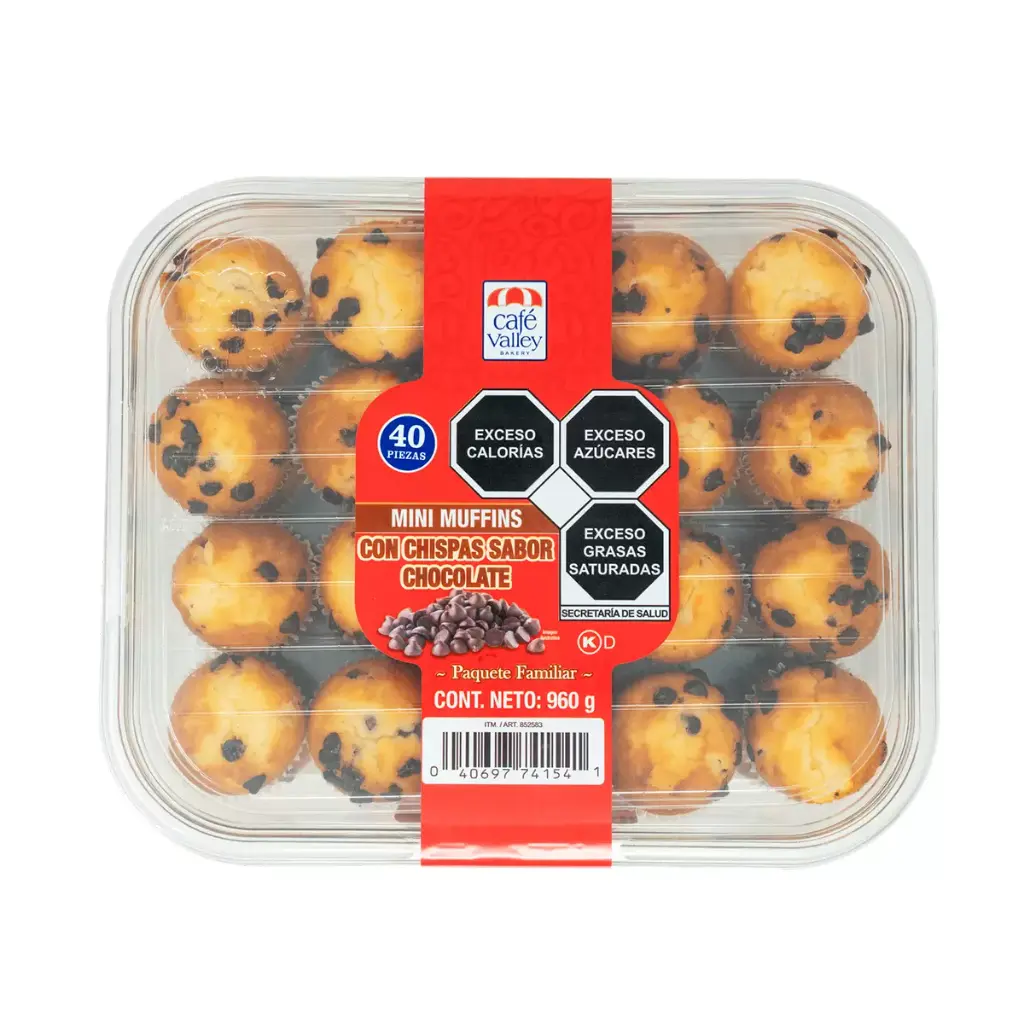 CAFÉ VALLEY BAKERY MINI MUFFINS CON CHISPAS SABOR CHOCOLATE 960 G
