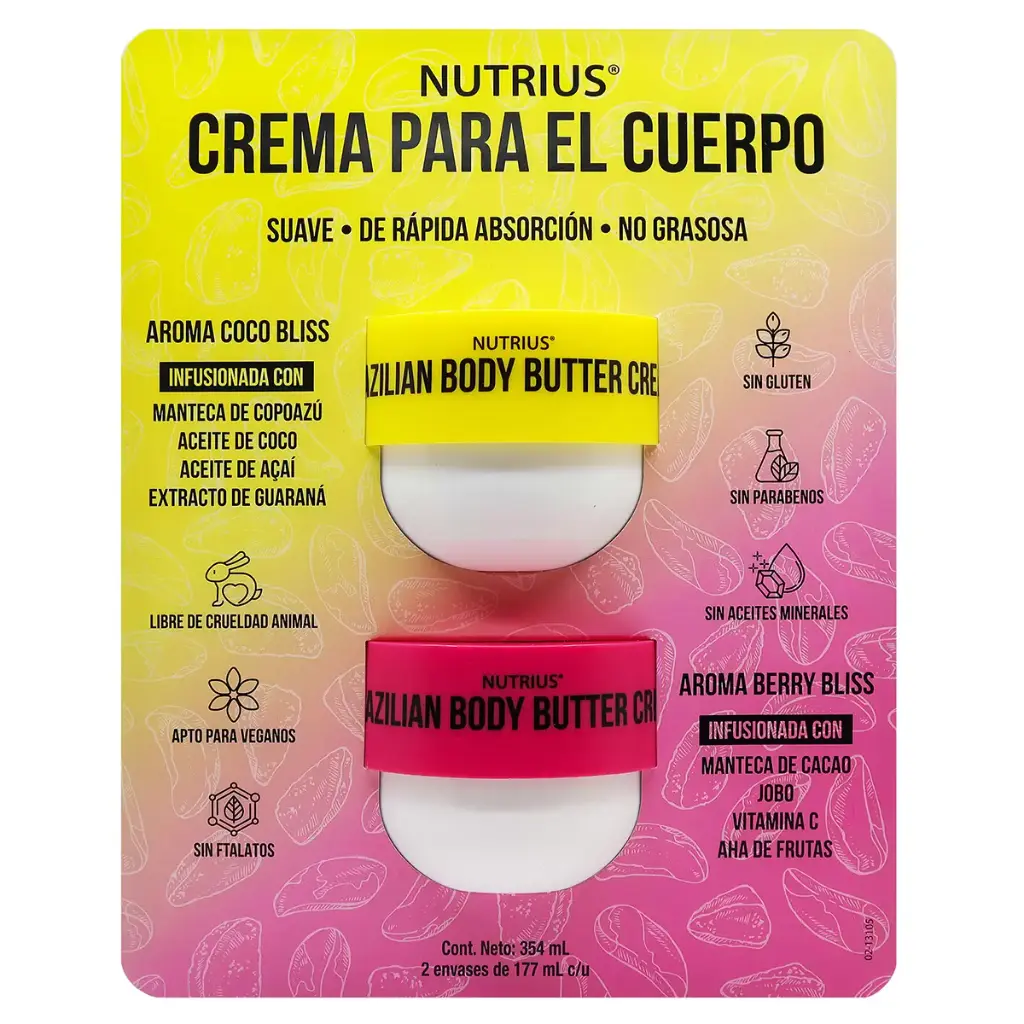 CREMA PARA ELCUERPO 2 ENVASES DE 177ML C/U NUTRIUS 