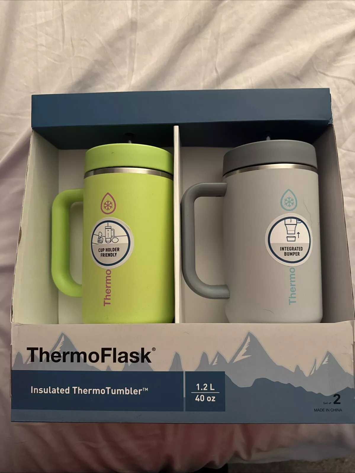 BOTELLAS DE AGUA AISLADAS DE ACERO INOXIDABLE THERMOFLASK 40 OZ GRIS Y BLANCO