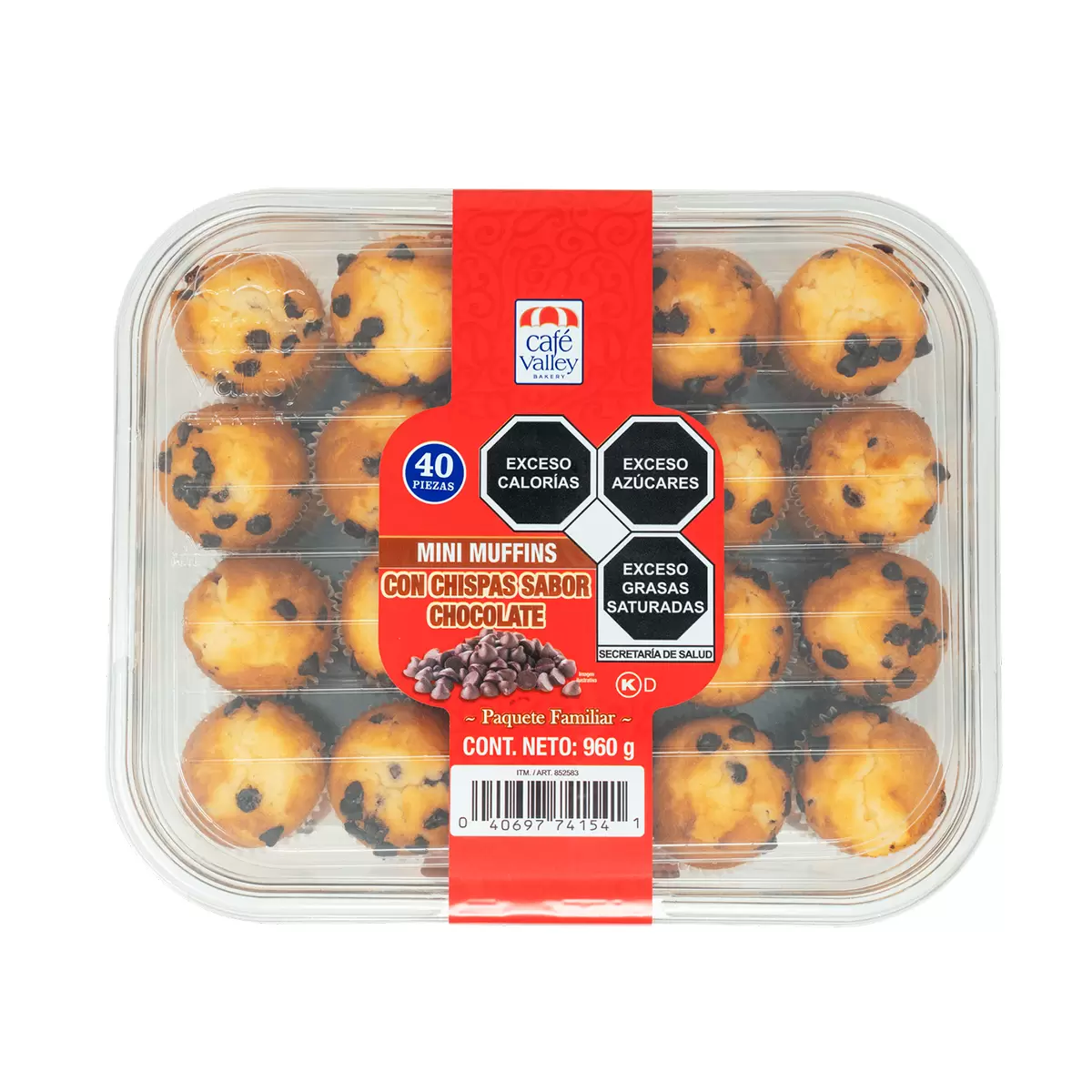 [0003569] CAFÉ VALLEY BAKERY MINI MUFFINS CON CHISPAS SABOR CHOCOLATE 960 G