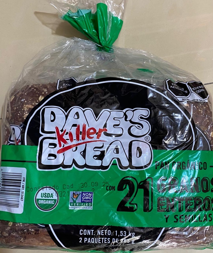 DAVE'S BREAD 21 GRANOS ENTEROS Y SEMILLAS 2 PAQ-765 G C/U