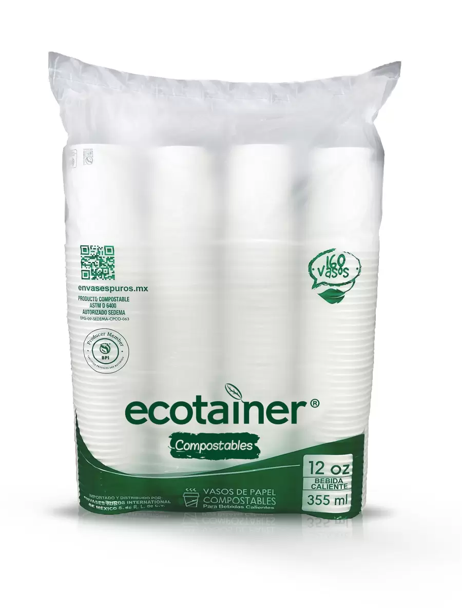 ECOTAINER VASO COMPOSTABLE 12 OZ