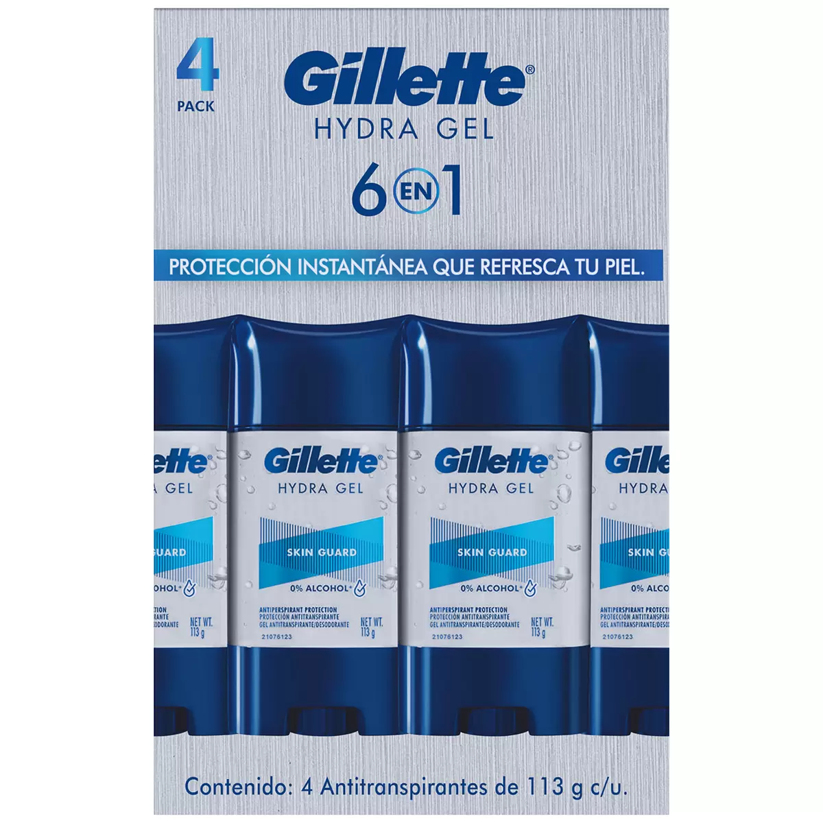 GILLETTE ANTITRANSPIRANTE EN GEL HYDRA GEL INVISIBLE 6 EN 1 SKIN GUARD 4 PZAS