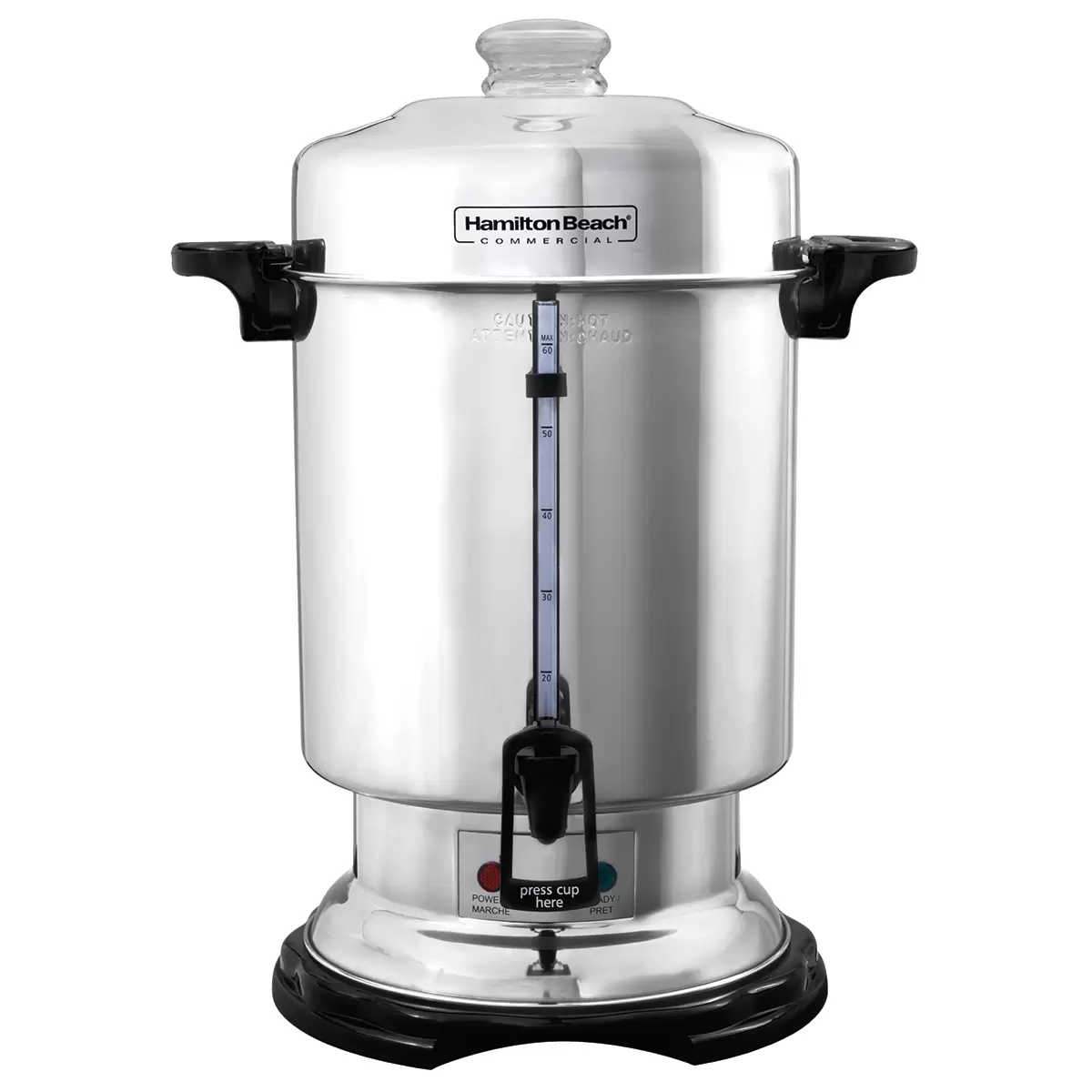 HAMILTON BEACH COMMERCIAL, CAFETERA 60 TAZAS, ACERO INOXIDABLE PULIDO CON VENTANA DE AGUA