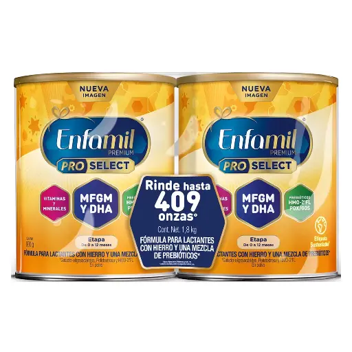 [0003539] ENFAMIL PRO SELECT ETAPA 1 FÓRMULA INFANTIL 0 A 12 MESES, 2 LATAS 900 G C/U